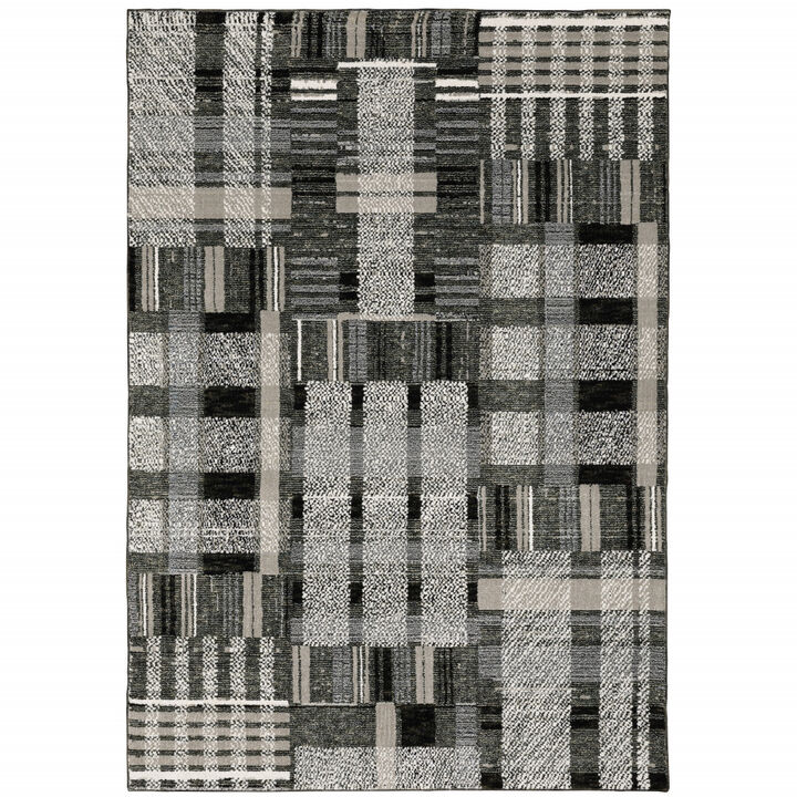 3 X 5 Black grey And Ivory geometric Power Loom Stain Resistant Area Rug