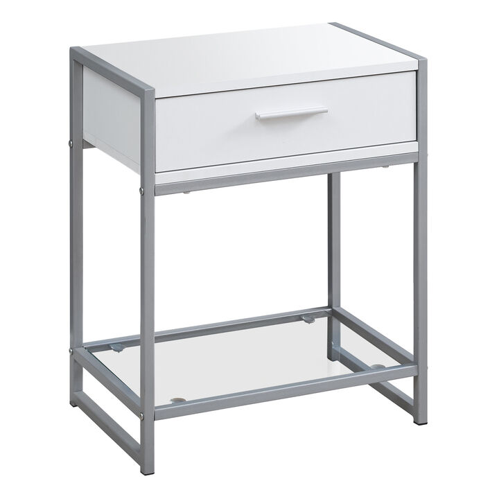Minimalist Glass and Metal End Table &ndash; Accent Side Table with Storage Drawer