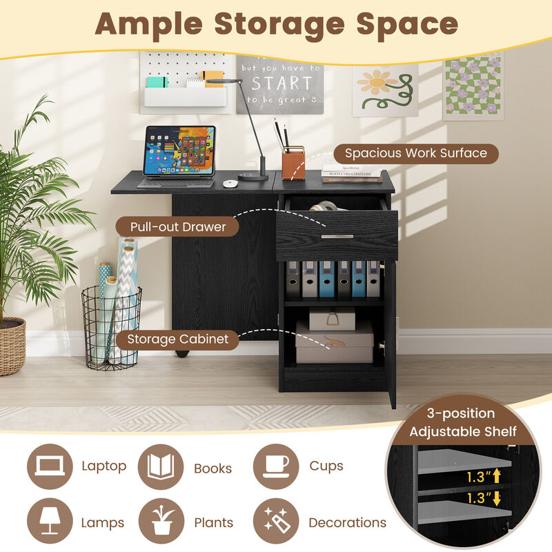 Folding Computer Desk with Drawer and Mobile Cabinet for Home Office