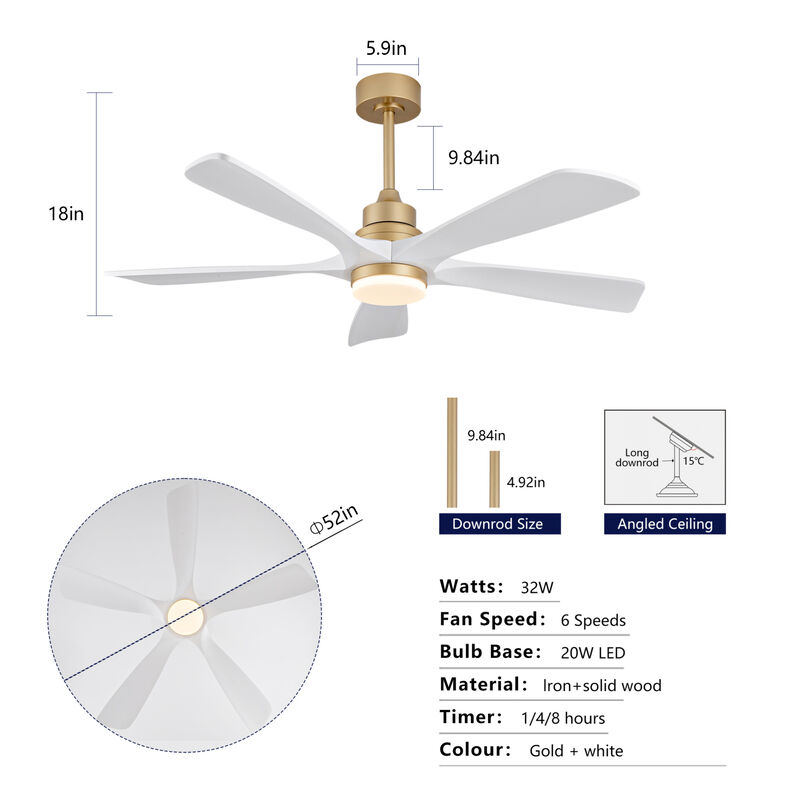 ELEMENT ACE 52-Inch Indoor Ceiling Fan With Dimmable LED Light and Remote Control for Quiet Air Circulation image number 2