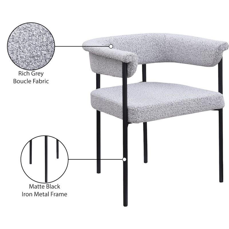 Meridian Furniture Malin Grey Boucle Fabric Dining Chair, Set of 2