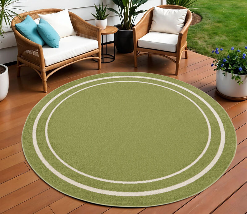 HomeRoots 8' Green And Ivory Round Indoor Outdoor Area Rug image number 1