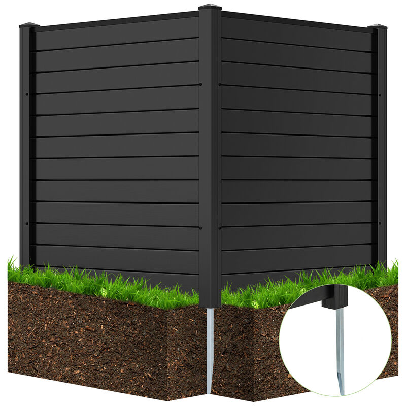 Outdoor 2-Panel Air Conditioner Fence Screen with Metal Stakes for Trash Can Hiding