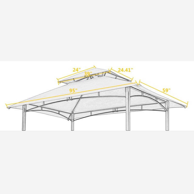 8x5Ft Grill Gazebo Replacement Canopy, Double Tiered BBQ Tent Roof Top Cover, BURGUNDY
