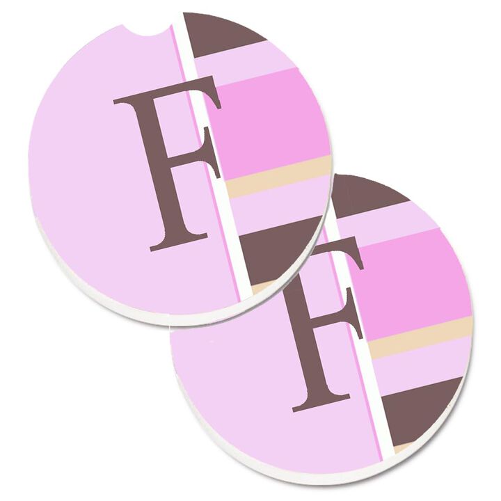 Caroline's Treasures Letter F Initial Monogram - Pink Stripes Set of 2 Cup Holder Car Coasters CJ1005-FCARC, 2.56, Multicolor