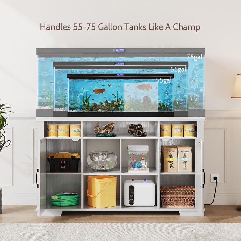55-75 Gallon Fish Tank Stand with Power Outlet, Aquarium Stand with Cabinets, Shelves for Fish Tank Accessories, Farmhouse Fish Stand Up to 1000LBS image number 3