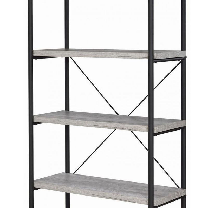 Sophisticated Wood and Metal Open Bookcase, Gray-Benzara