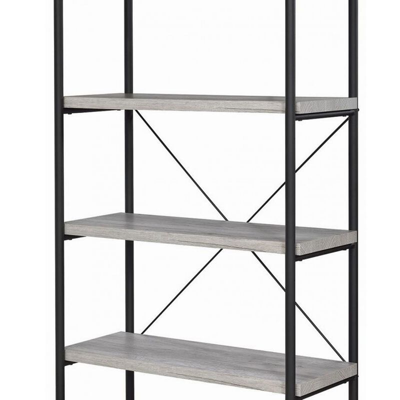 Sophisticated Wood and Metal Open Bookcase, Gray