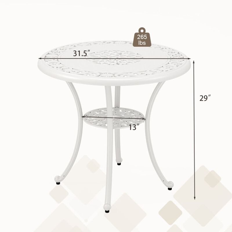 31.5" Round Cast Aluminum Patio Bar Table for 4 with 2" Umbrella Hole image number 1