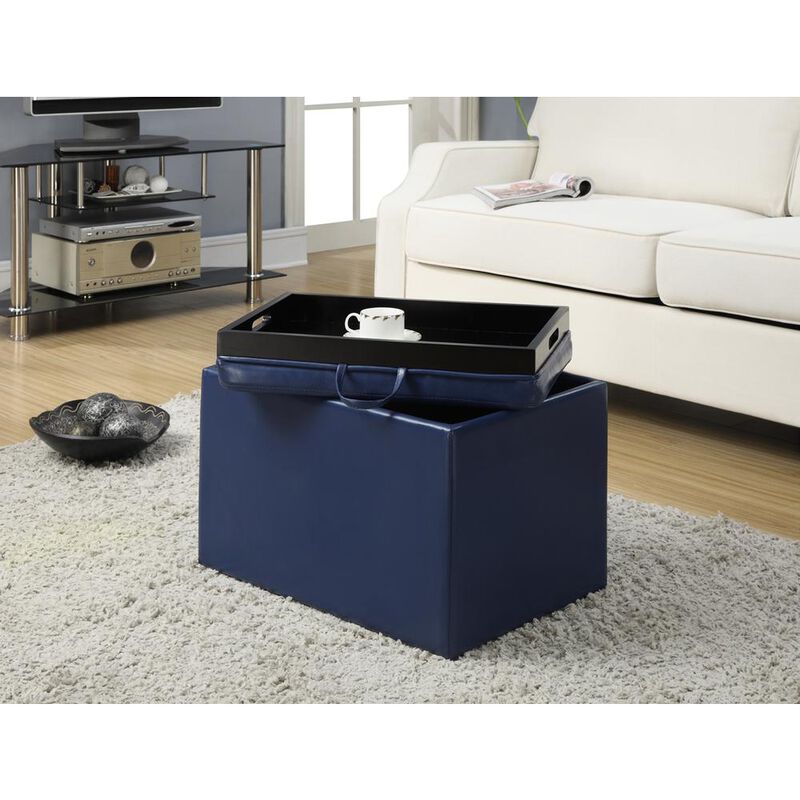 Convience Concept, Inc. Designs4Comfort Accent Storage Ottoman with Reversible Tray Blue Faux Leather