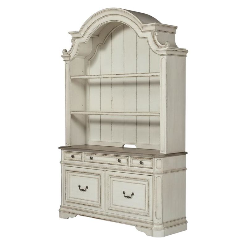 Antique White 3-Piece Office Desk And Hutch Set With Traditional Design image number 0