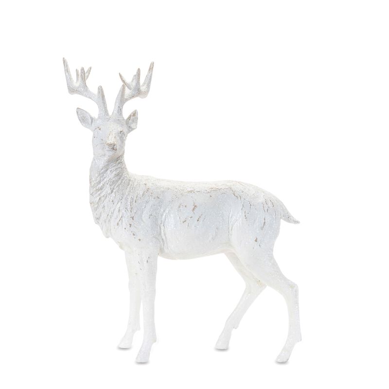Set of 2 Winter Deer Statues – Standing and Resting Deer Figurines for Christmas, Woodland, or Winter Displays