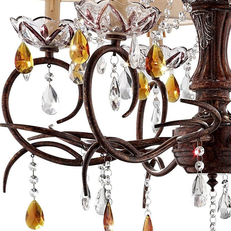 Hivvago Burnished Bronze Hanging Ceiling Lamp with Clear and Amber Crystals