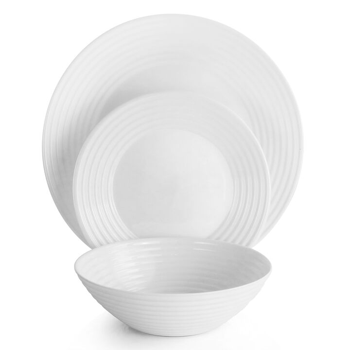 Gibson Ultra Patio 12 Piece Tempered Opal Glass Dinnerware Set in White