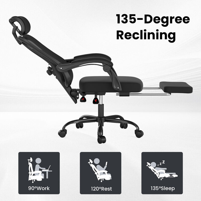 GOODSILO Ergonomic Office Chair with Adjustable Footrest Headrest Lumbar Support High Back Mesh Design Computer Desk Chair image number 6