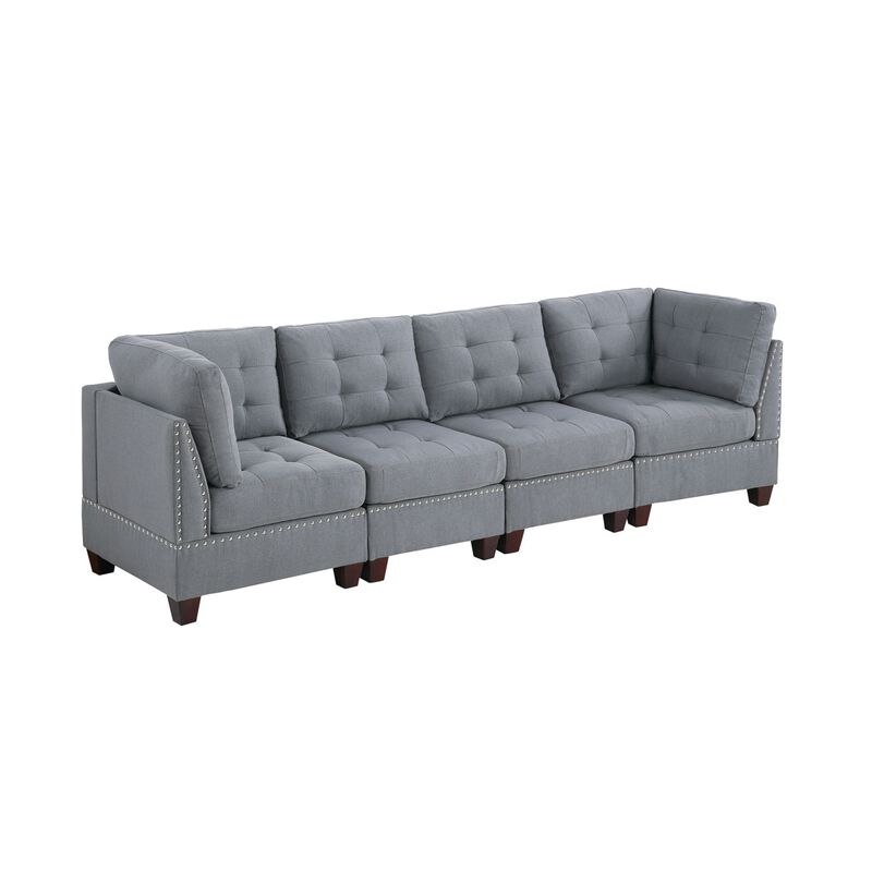 Living Room Furniture Tufted Armless Chair Grey Linen Like Fabric 1pc Armless Chair Cushion Nailheads Wooden Legs