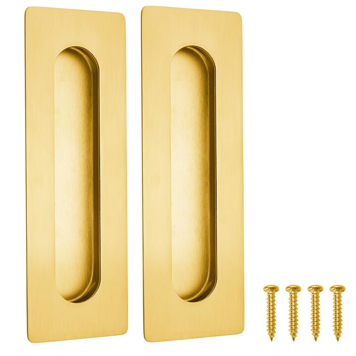 Malimali 7 Inch Large Recessed Finger Flush Pulls for Barn Door Pocket Door, Heavy Duty Sliding Closet Door Handle, Brushed Gold