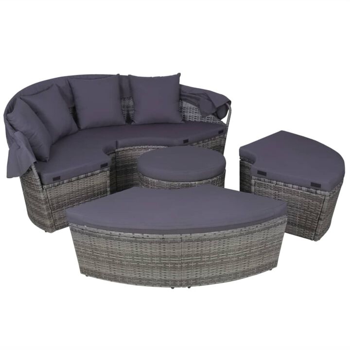 vidaXL 4 Piece Outdoor Lounge Set with Cushions Poly Rattan Gray