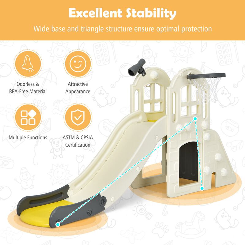 6-in-1 Toddler Slide and Climber Playset with Basketball Hoop for Kids