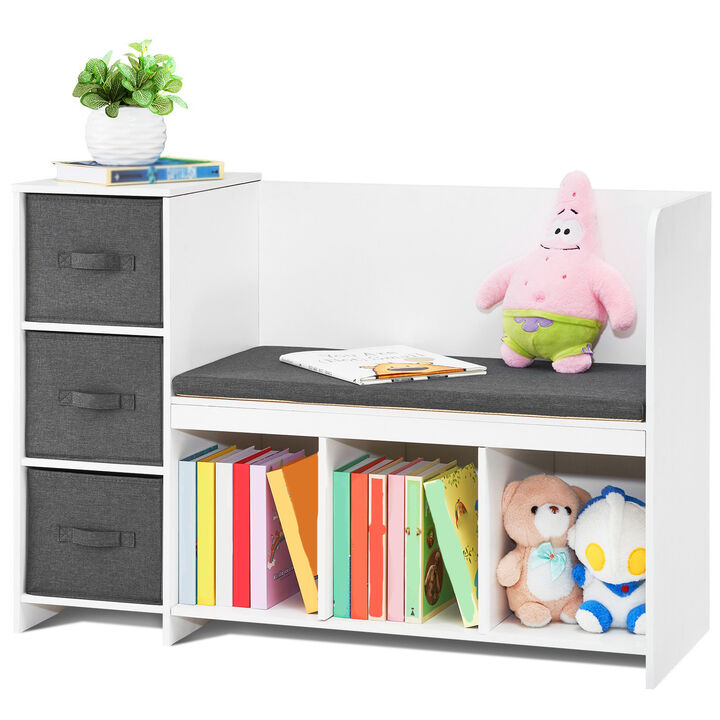 Kids Reading Nook Bench with 6 Cubby Storage Drawers and Detachable Seat Cushion