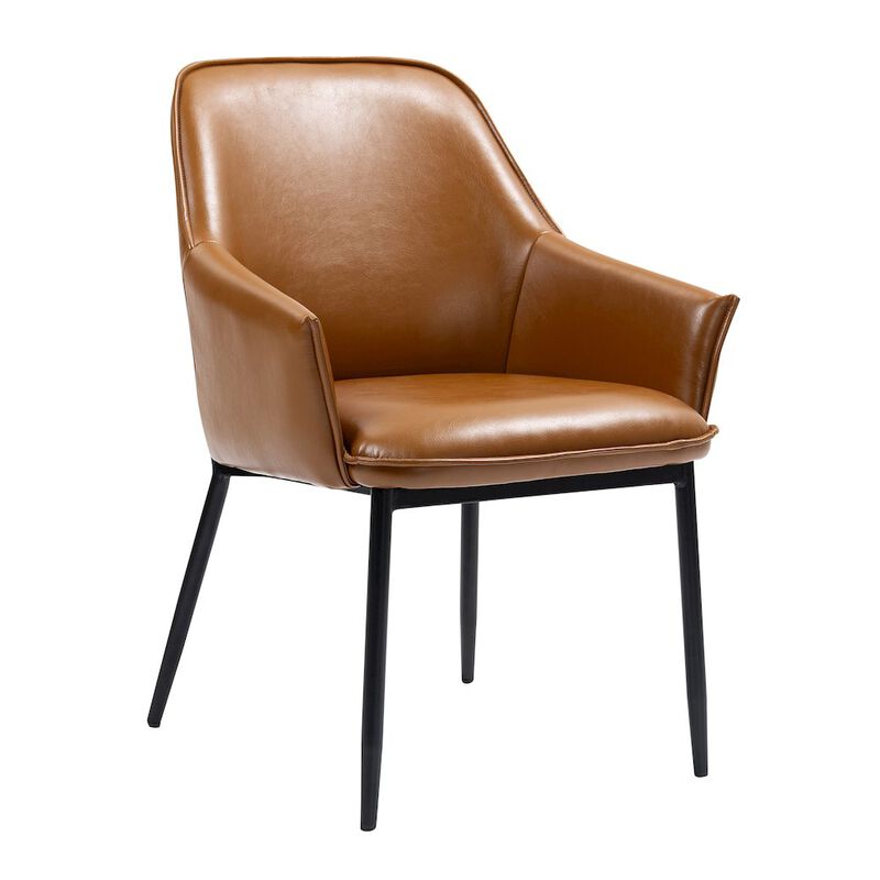 Glamour Home Set of 2 Light Brown Faux Leather Upholstered Dining Chair Black Iron Legs