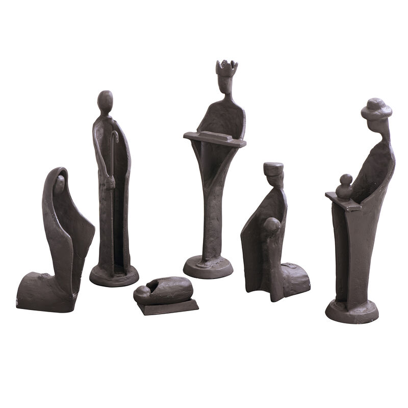 Modern 9-Inch Cast Iron Nativity Sculpture Set (6 Figures)