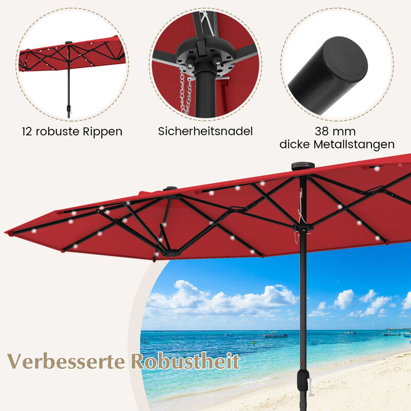 Mondawe 13FT Double-sided Patio Umbrella with Solar Lights for Garden Pool Backyard