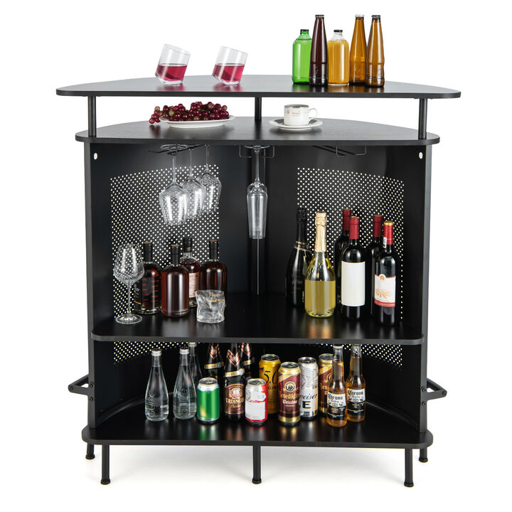 4-Tier Liquor Bar Table with 3 Glass Holders and Storage Shelves