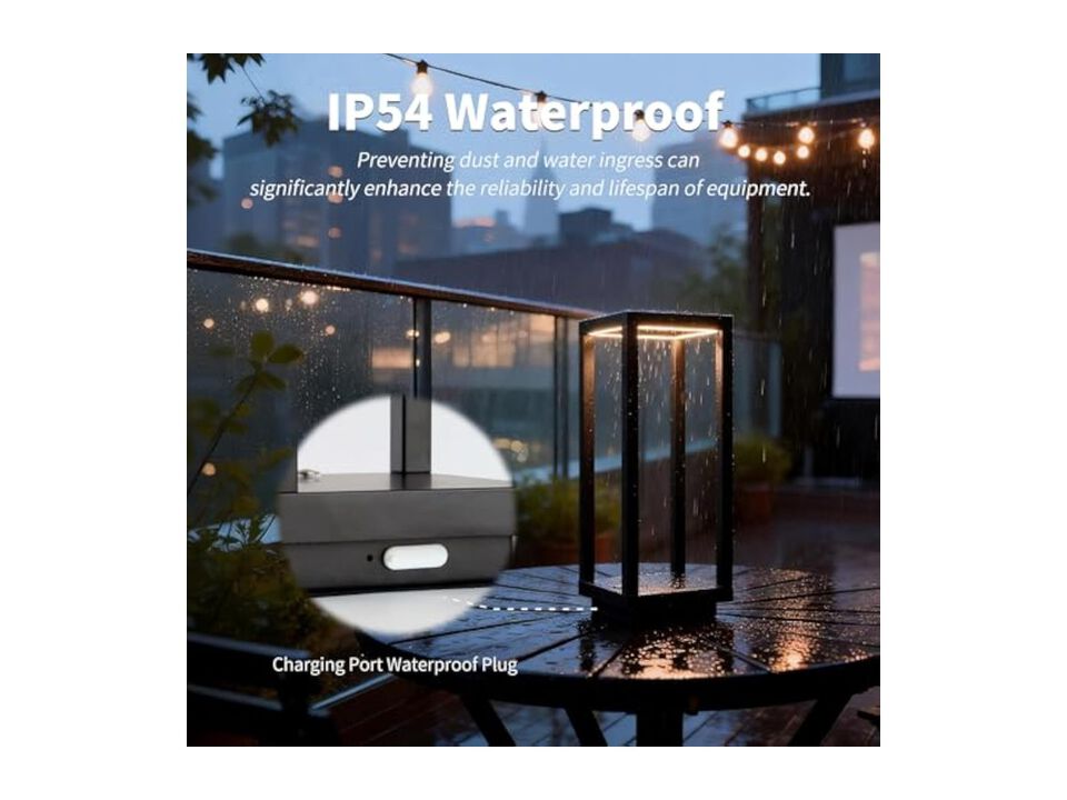 Rechargeable Cordless Waterproof Table Lamp For Patio Outdoor 5200mAh Black