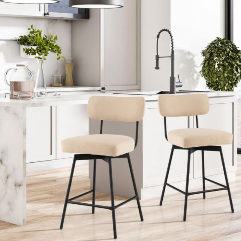 2-Piece Modern Upholstered Bar Stools with Back and Footrests