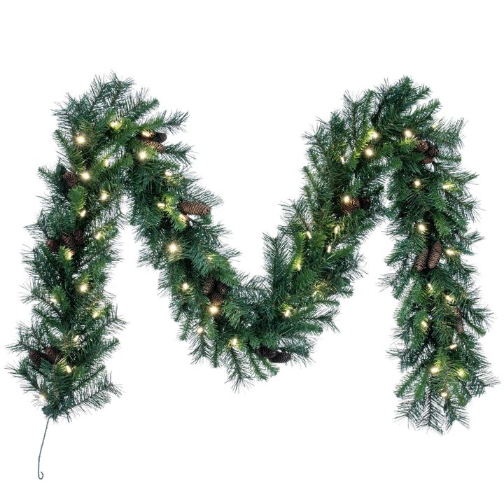 Vickerman 9' x 12" Cheyenne Artificial Christmas Garland with 240 PVC Tips and 50 Warm White Lights - Indoor or Outdoor Seasonal Holiday Garland - Prelit