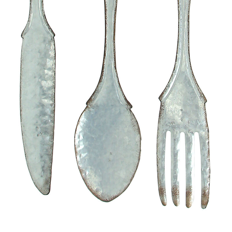 Giant Galvanized Metal Fork Spoon Knife Farmhouse Kitchen Decor Wall Hanging Set image number 2