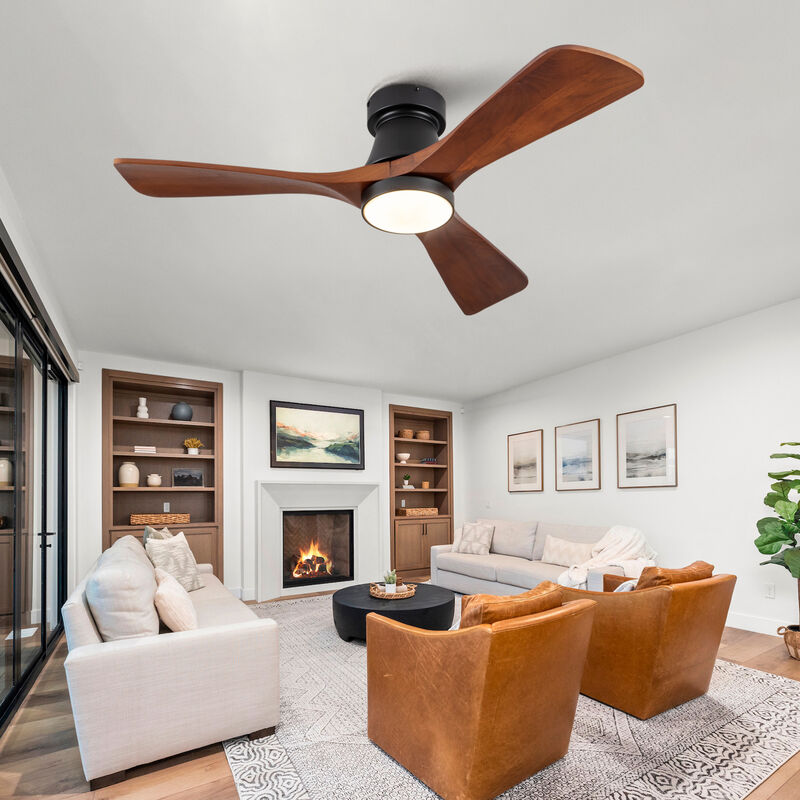 42" Flush Mount Ceiling Fan with Dimmable 3-Color LED, Reversible DC Motor image number 1