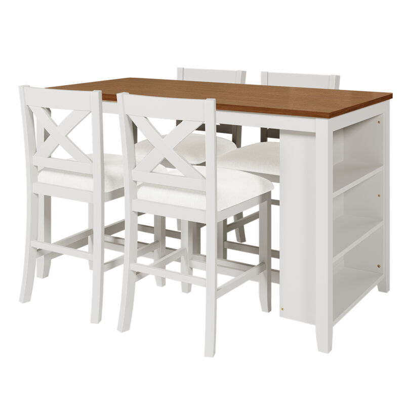 Whisen Farmhouse 5-Pieces Counter Height Dining Set with 4 Chairs - White