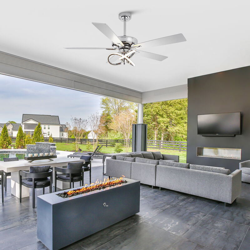 52-Inch Modern Chrome Integrated LED Ceiling Fan with Light and Remote Control