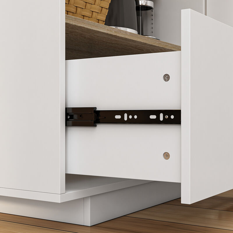 White/Oak Wood 59.1 in. W Kitchen Island Dining Table With Adjustable Shelves and Drawer