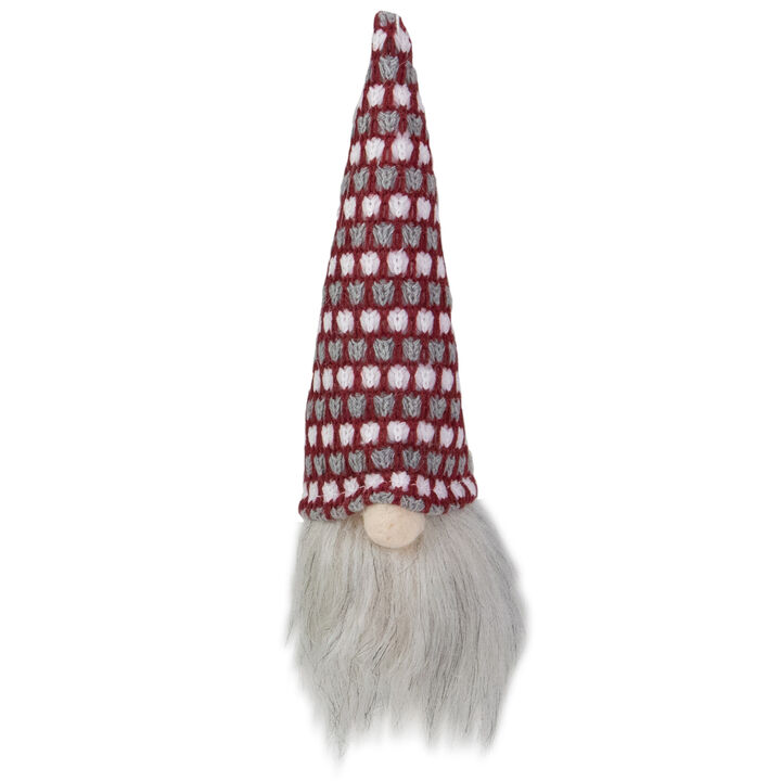 8" Lighted Red  White and Gray Knit Gnome Head Christmas Ornament