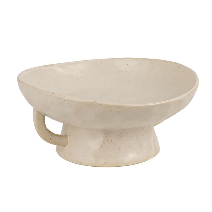 Stoneware Footed Pedestal Bowl with Handles, Reactive Glaze, Black