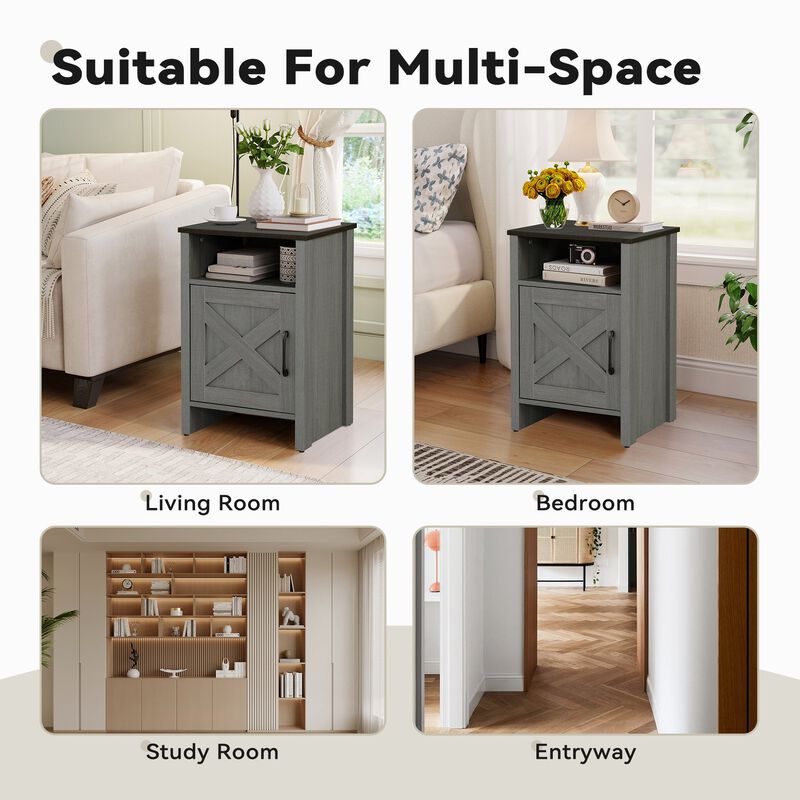 Farmhouse Side Storage Cabinet with Open Shelf Side Tabel for Living Room Bedroom image number 5