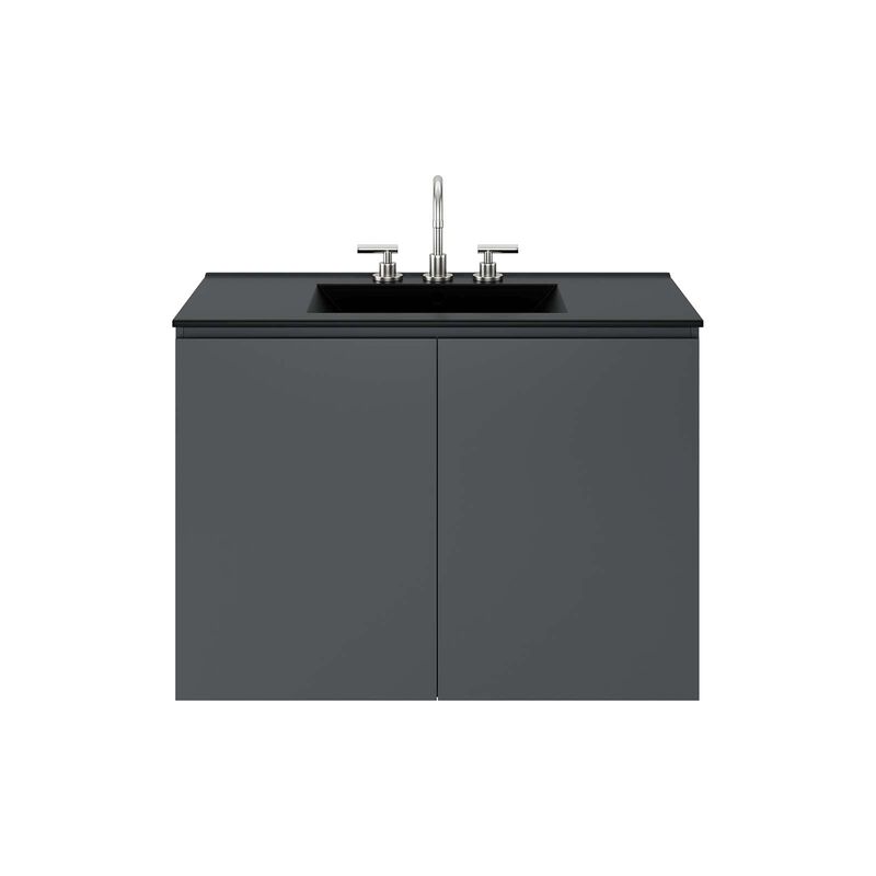 Modway Bryn 36" Modern Wood/Ceramic Wall-Mount Bathroom Vanity in Gray/Black image number 5