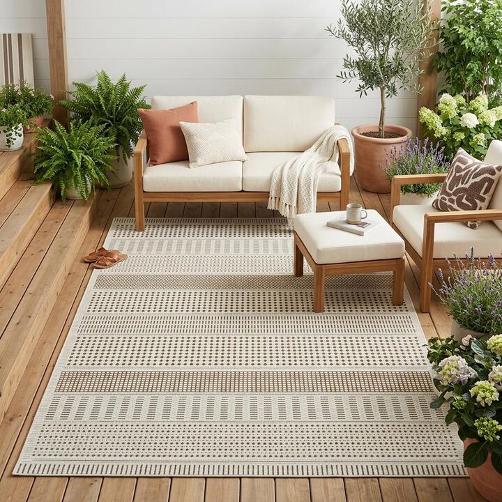 HomeRoots Geometric Distressed Indoor Outdoor Area Rug