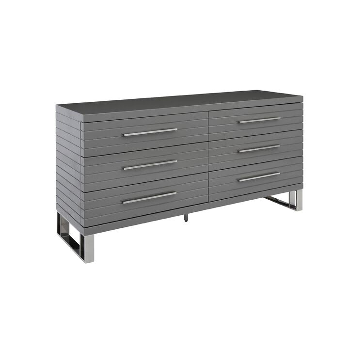 Cid Resu Dresser, 6 Drawers with Slatted Design, 59 Inch, Gray Wood - Benzara