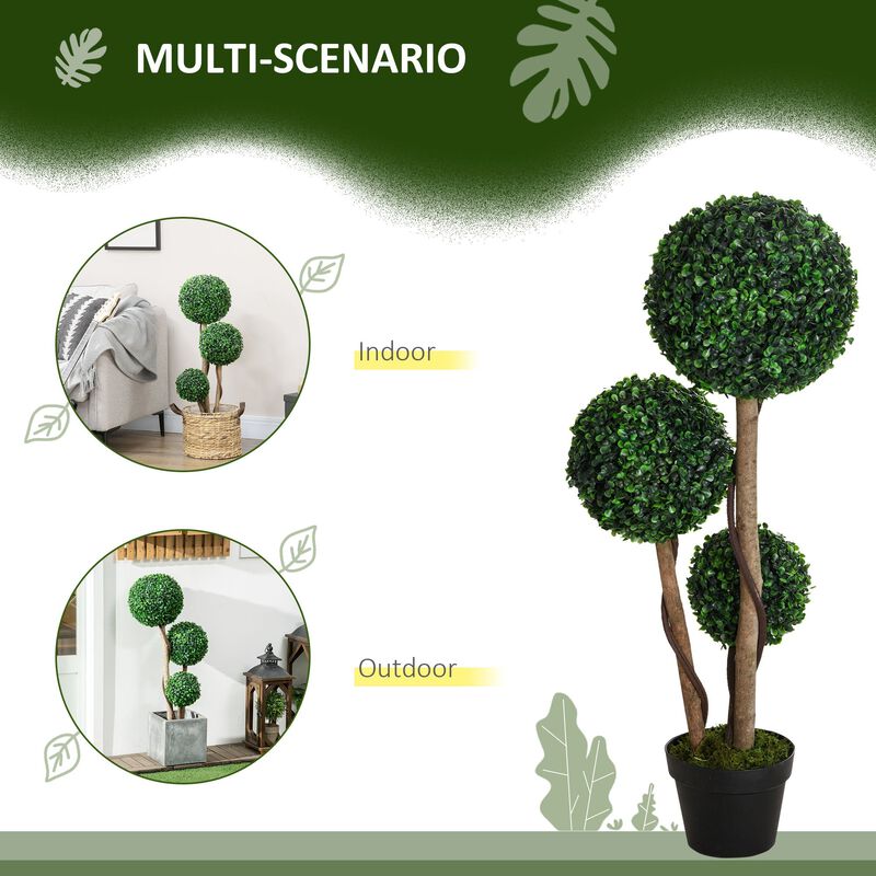 35.5" Artificial Plant for Home Decor Indoor & Outdoor Fake Plants Artificial Tree in Pot, Ball Boxwood Topiary Tree for Home Office, Living Room Decor, Set of 2, Green