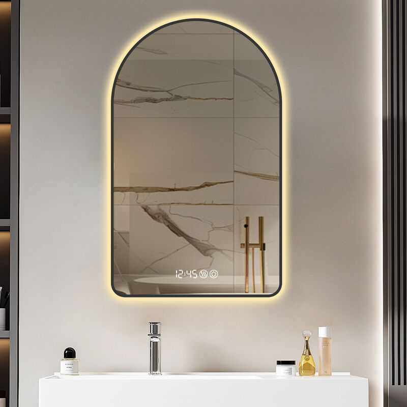 ELEMENT ACE Arched LED Bathroom Mirror with Time Display, Anti-Fog Technology and Dimmable Backlight image number 4