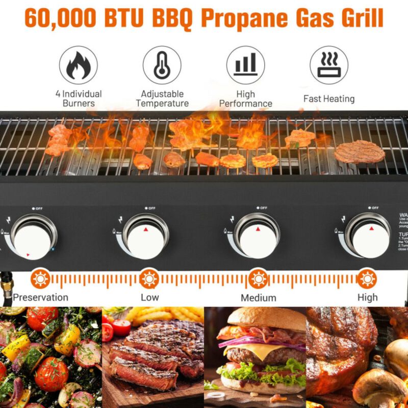 Hivvago 60000BTU 4 Burner Foldable Outdoor Propane Gas Grill with Wheels
