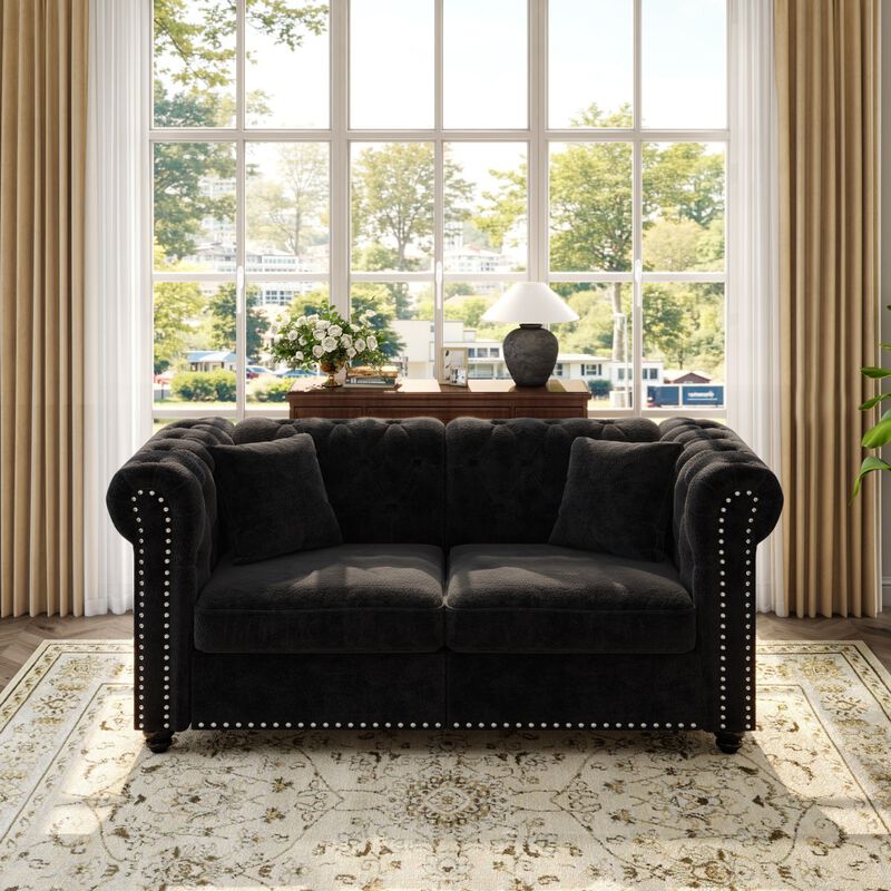 1 piece Chesterfield Sofa tufted design and nailhead trim deep seat comfort sectional sofa, sectional sofa rolled arms home or office, chenille sectional sofa plush cushion image number 1