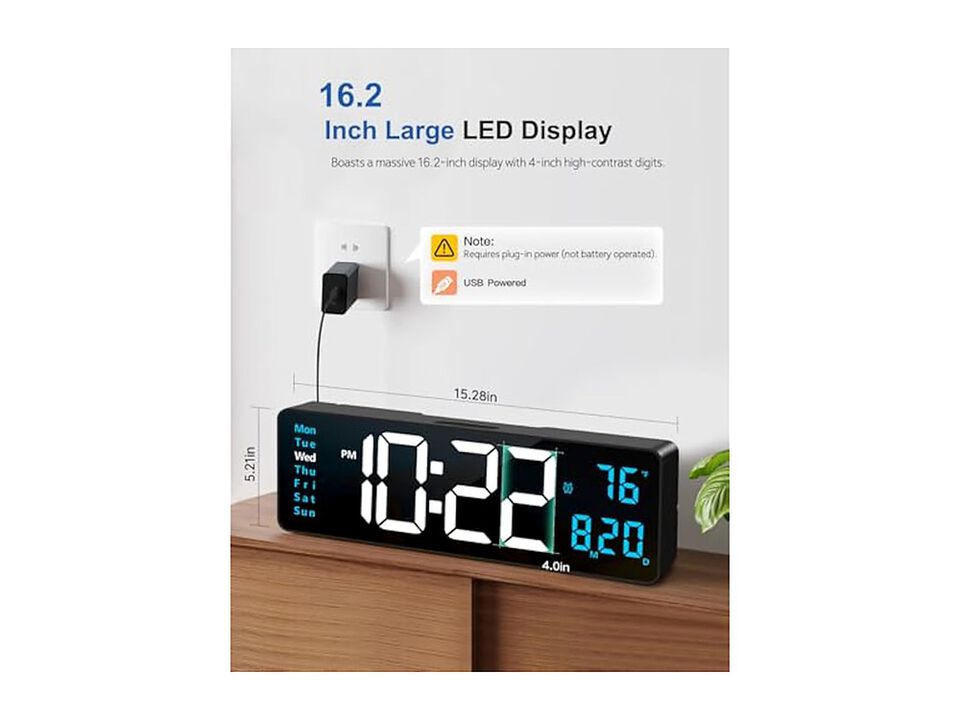 Digital Display Night Light DST Wall Clock 16 Inch Glow In Dark