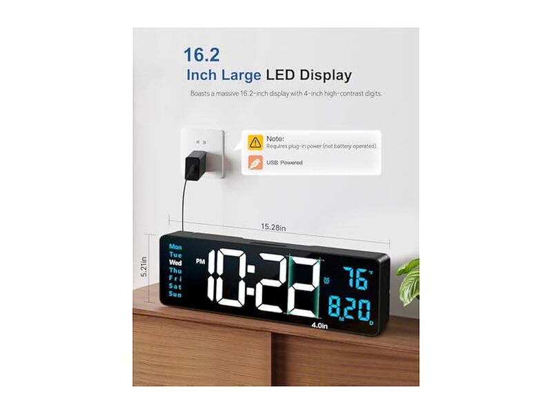 Digital Display Night Light DST Wall Clock 16 Inch Glow In Dark image number 1