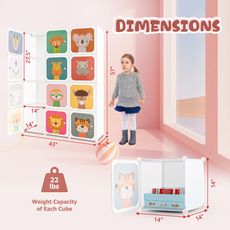 12 Cube Kids Wardrobe Closet with Hanging Section and Doors image number 3