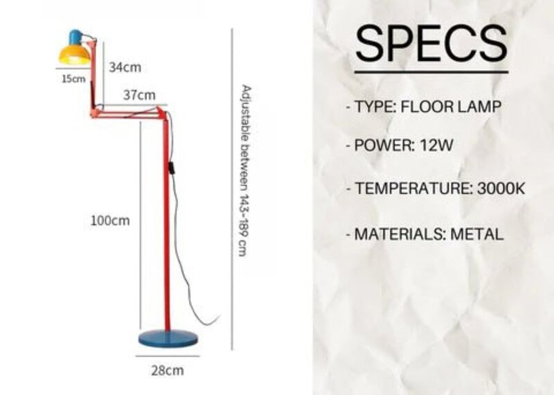 Memphis Retro Tall Metal Floor Lamp - Full Spectrum Eye Protection LED Reading Light